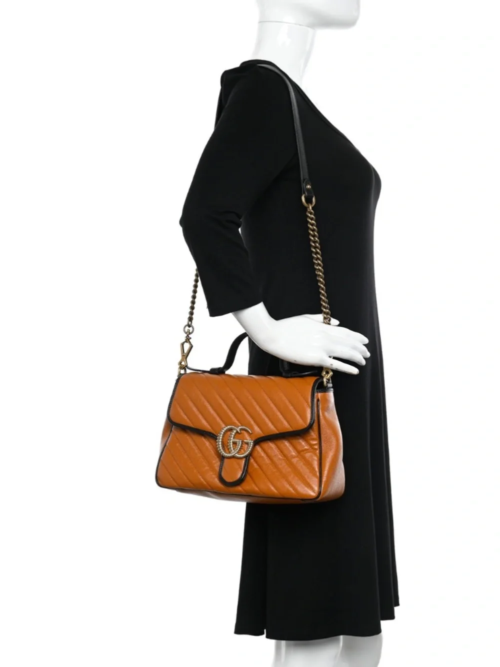 GUCCI Azalea Calfskin Matelasse Diagonal Torchon GG Marmont Top Handle Shoulder